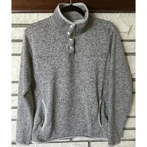 Eddie Bauer 1/4 Snap Pullover Sweater Women’s Small Front Pockets Mock Neck Gray